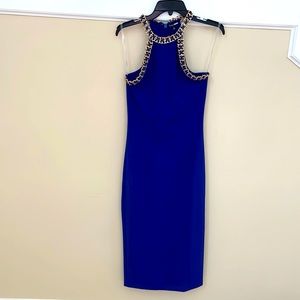 Fashion Nova pageant Interview / cocktail midi dress royal blue & gold chain (S)